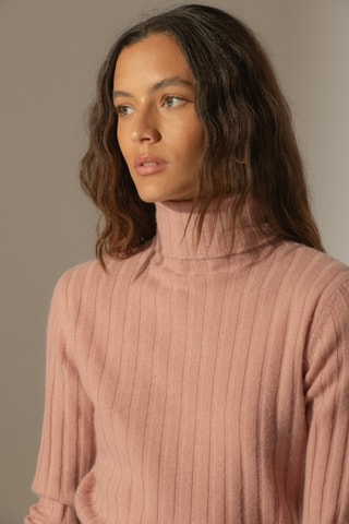 Maglia a costine Craigton 100% cashmere - Collo dolcevita - Legno di rosa 