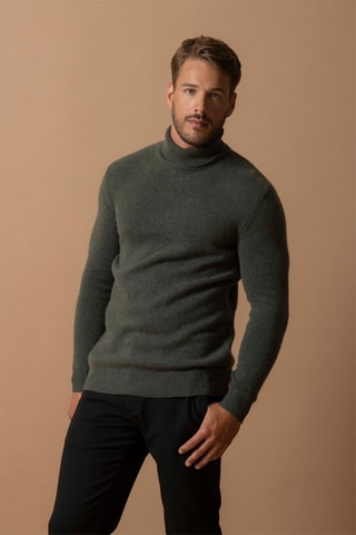Maglia Marius - 100% cashmere 4 fili - Collo dolcevita - Kaki melange, 340 g
