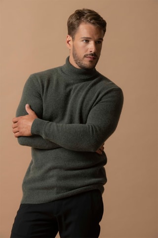 Maglia Marius - 100% cashmere 4 fili - Collo dolcevita - Kaki melange, 340 g