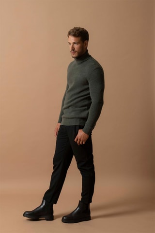 Maglia Marius - 100% cashmere 4 fili - Collo dolcevita - Kaki melange, 340 g