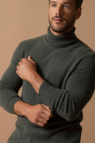 Maglia Marius - 100% cashmere 4 fili - Collo dolcevita - Kaki melange, 340 g