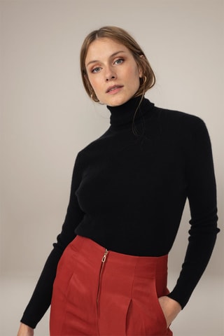 Maglia Elly 100% cashmere, 2 fili - Collo dolcevita - Nero