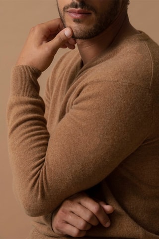 Maglia Alexander - 100% cashmere 2 fili - Collo a V - Nocciola