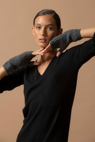 Abito Joy - 100% cashmere 2 fili - Collo a V - Nero