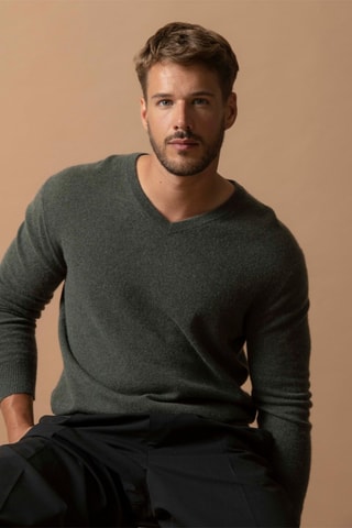 Maglia Alexander - 100% cashmere 2 fili - Collo a V - Kaki