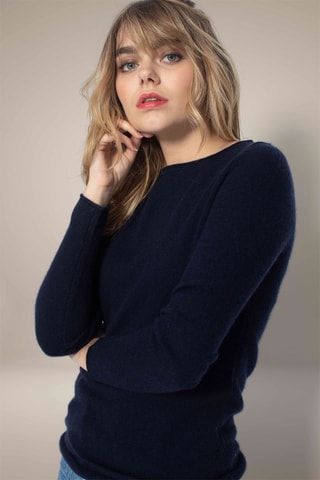 Maglia Megan 100% cashmere, 2 fili - Collo a barchetta - Navy