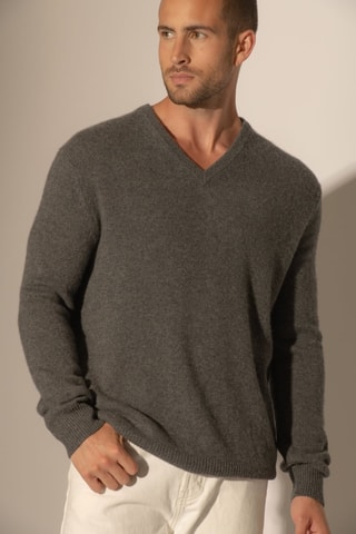 Maglia Enzo 100% cashmere 4 fili - Collo a V - Antracite melange, 310 g