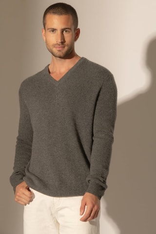 Maglia Enzo 100% cashmere 4 fili - Collo a V - Antracite melange, 310 g