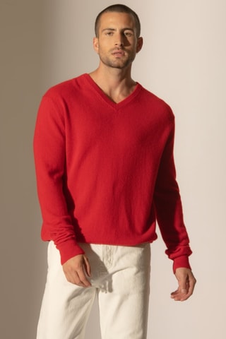 Maglia Alexander 100% cashmere - Collo a V - Rosso