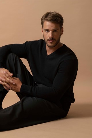 Maglia Enzo - 100% cashmere 4 fili - Collo a V - Nero, 310 g