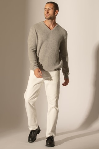 Maglia Enzo 100% cashmere 4 fili - Collo a V - Nuvola melange, 310 g