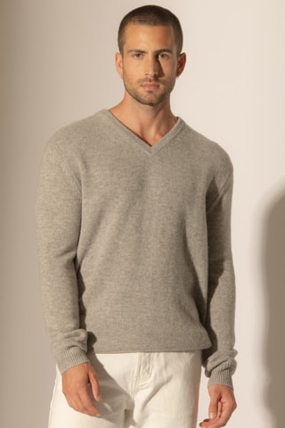 Maglia Enzo 100% cashmere 4 fili - Collo a V - Nuvola melange, 310 g