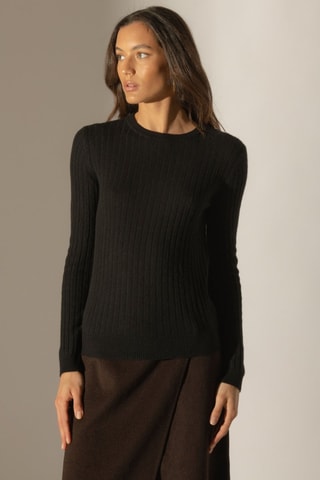 Maglia intrecciata Kylie 100% cashmere - Collo rotondo - Nero