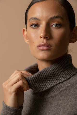 Maglia Willow - 100% cashmere 4 fili - Collo dolcevita - Taupe melange, 267 g