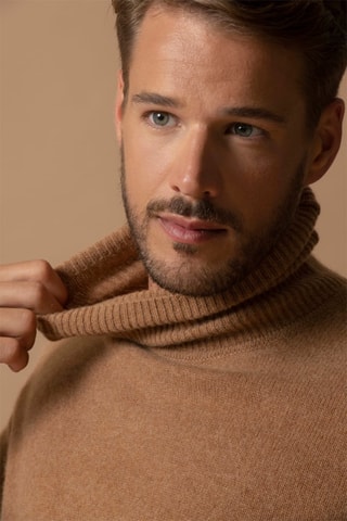 Maglia Marius - 100% cashmere 4 fili - Collo dolcevita - Nocciola, 340 g