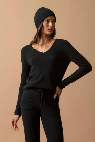 Maglia Shannon - 100% cashmere 2 fili - Collo a V - Nero