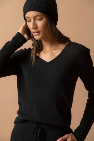 Maglia Shannon - 100% cashmere 2 fili - Collo a V - Nero