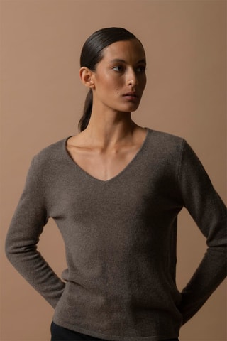 Maglia Shannon - 100% cashmere 2 fili - Collo a V - Taupe melange