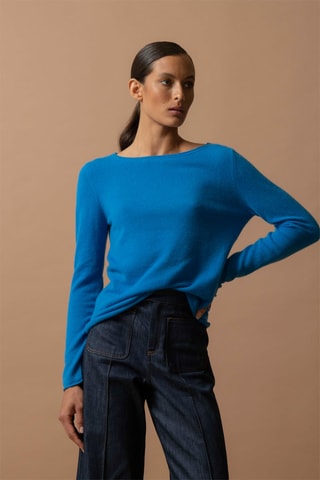 Maglia Megan - 100% cashmere 2 fili - Collo a barchetta - Azzurro