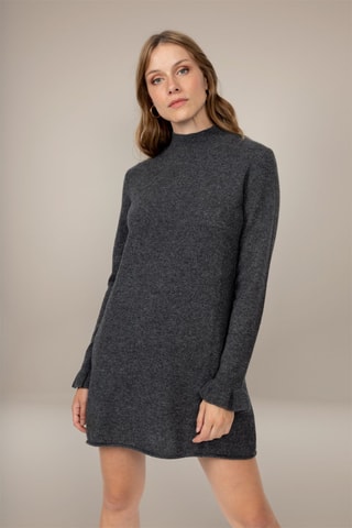 Abito Lyamia 100% cashmere, 2 fili - Collo alto - Antracite melange