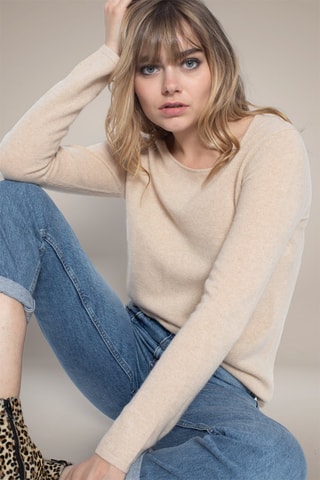 Maglia Oprah 100% cashmere, 2 fili - Collo rotondo - Beige