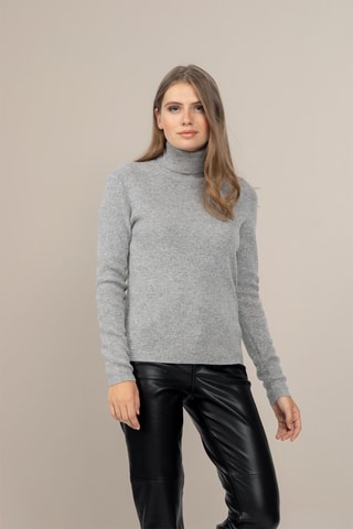 Maglia Elly 100% cashmere, 2 fili - Collo dolcevita. - Grigio melange