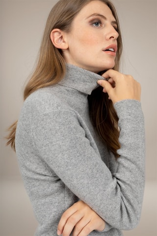 Maglia Elly 100% cashmere, 2 fili - Collo dolcevita. - Grigio melange