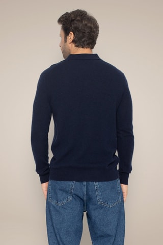 Maglia Spencer 100% cashmere, 2 fili - Collo con linguetta abbottonata. - Navy