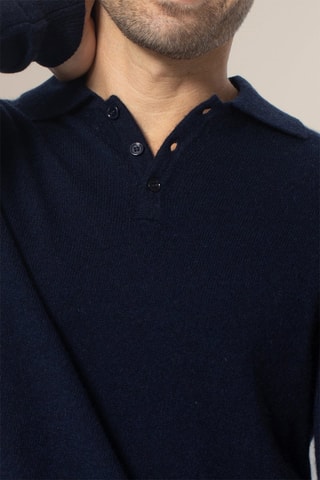 Maglia Spencer 100% cashmere, 2 fili - Collo con linguetta abbottonata. - Navy