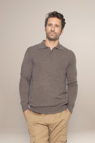 Maglia Spencer 100% cashmere, 2 fili - Collo con linguetta abbottonata. - Taupe melange