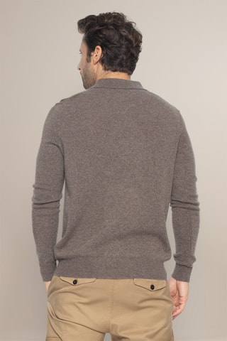 Maglia Spencer 100% cashmere, 2 fili - Collo con linguetta abbottonata. - Taupe melange