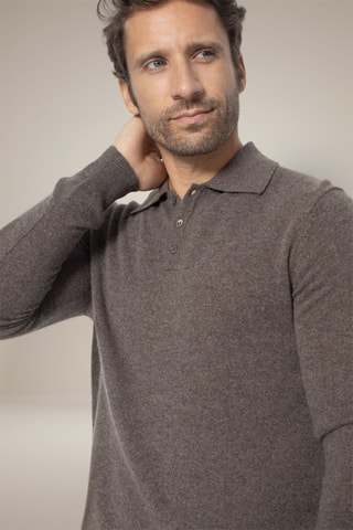 Maglia Spencer 100% cashmere, 2 fili - Collo con linguetta abbottonata. - Taupe melange
