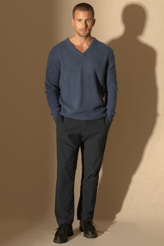 Maglia Enzo 100% cashmere, 4 fili - Collo a V - Oceano melange