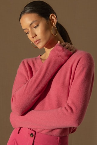 Maglia Kalie 100% cashmere - Collo a V - Fragola 