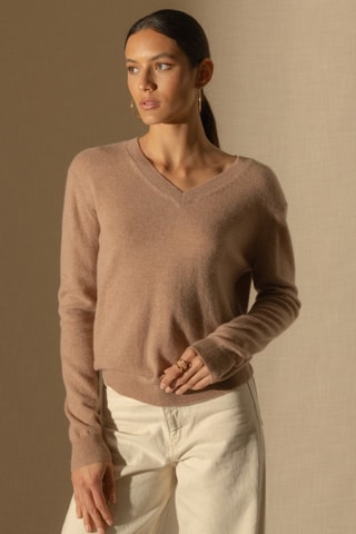Maglia Kalie 100% cashmere - Collo a V - Cammello melange