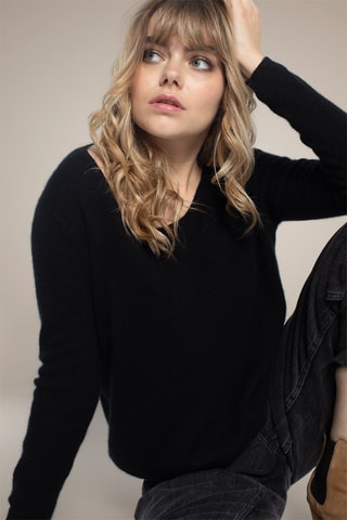 Maglia Lindsay 100% cashmere 2 fili - Collo a barchetta - Nero