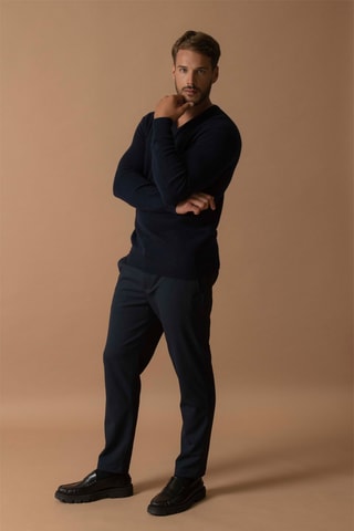 Maglia Enzo - 100% cashmere 4 fili - Collo a V - Navy, 310 g