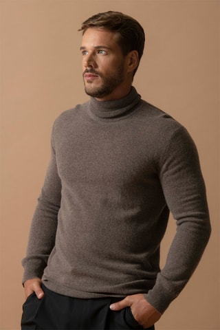 Maglia Trevor - 100% cashmere 2 fili - Collo dolcevita. - Taupe melange