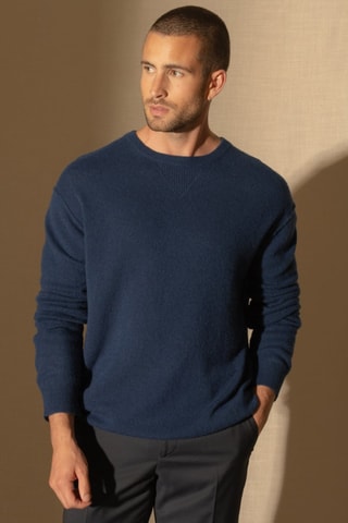 Maglia Soan 100% cashmere, 2 fili - Collo rotondo - Blu notte