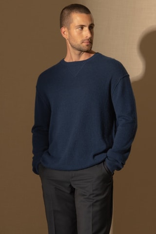 Maglia Soan 100% cashmere, 2 fili - Collo rotondo - Blu notte