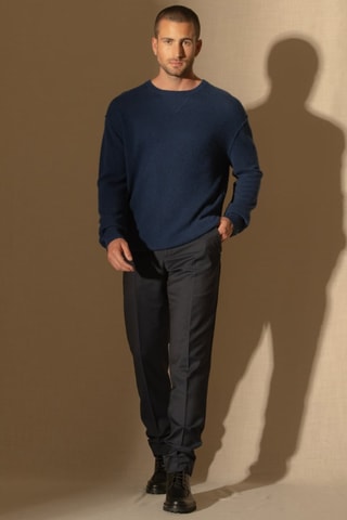 Maglia Soan 100% cashmere, 2 fili - Collo rotondo - Blu notte