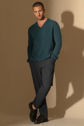 Maglia Lorenzo 100% cashmere, 2 fili - Collo a V - Petrolio