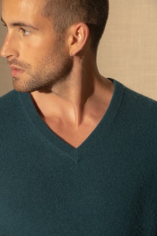 Maglia Lorenzo 100% cashmere, 2 fili - Collo a V - Petrolio