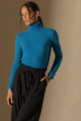 Maglia Ashley 100% cashmere, 2 fili - Collo dolcevita. - Blu