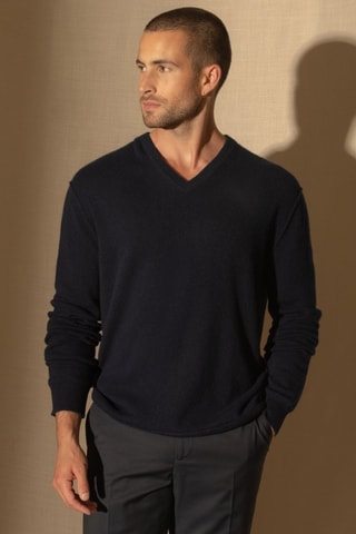 Maglia Lorenzo 100% cashmere, 2 fili - Collo a V - Navy