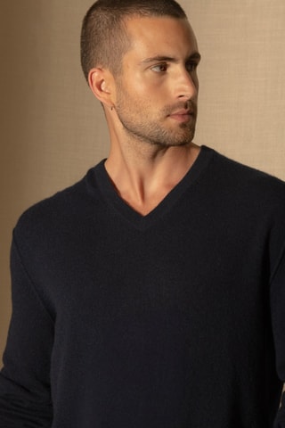 Maglia Lorenzo 100% cashmere, 2 fili - Collo a V - Navy