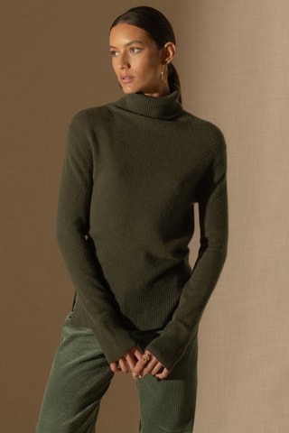 Maglia Tracy 100% cashmere, 2 fili - Collo dolcevita. - Kaki