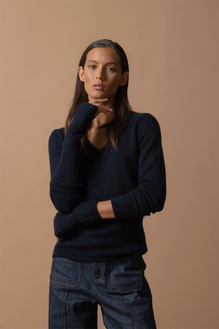 Maglia Gaby - 100% cashmere 4 fili - Collo a V - Navy