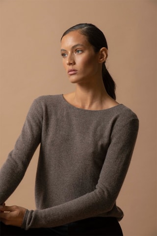 Maglia Oprah - 100% cashmere 2 fili - Collo rotondo - Taupe melange
