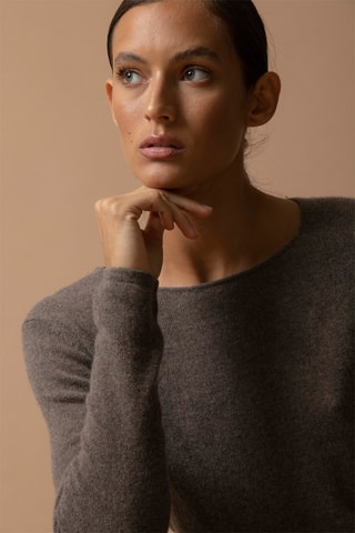 Maglia Oprah - 100% cashmere 2 fili - Collo rotondo - Taupe melange